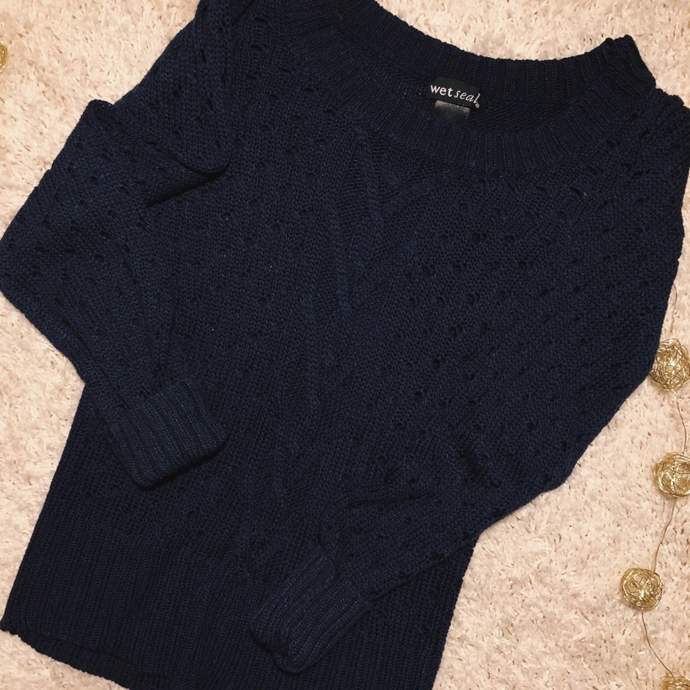 navy cable knit sweater